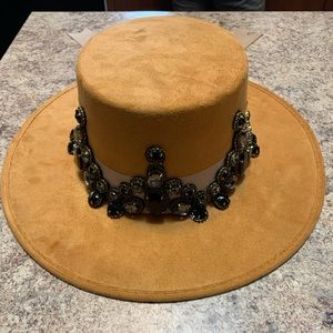 tan womens felt rhinestone hat